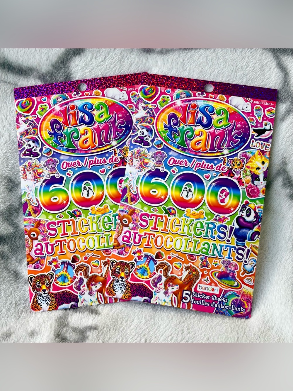Lisa Frank Sticker Book 5 sheets of stickers / 600 stickers (2 Piece Lot) NWT